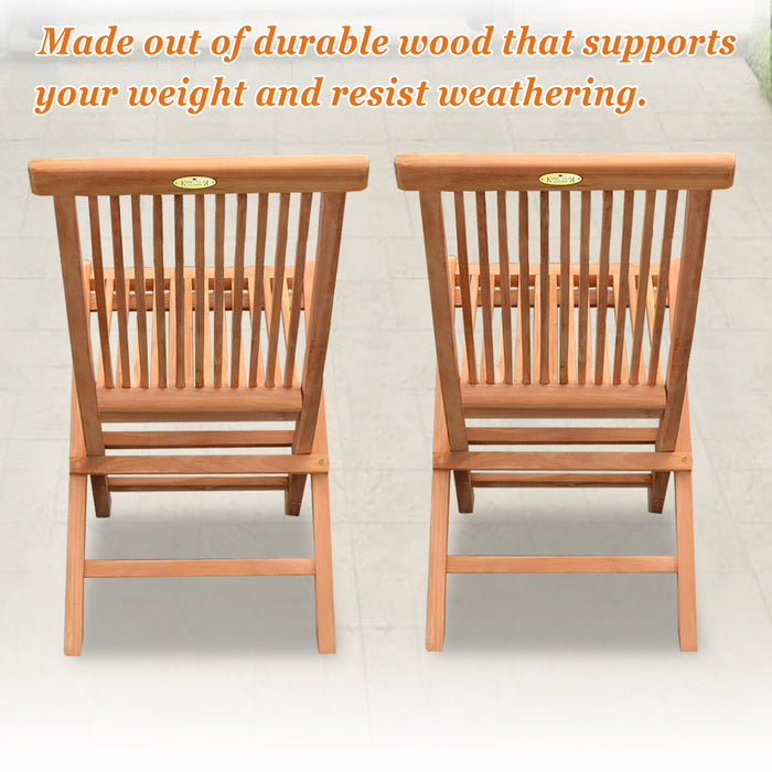 King Teak Golden Teak Wood Folding Chair Outdoor Patio Garden Yard Folding Seat Chair 2 Piece - open_box