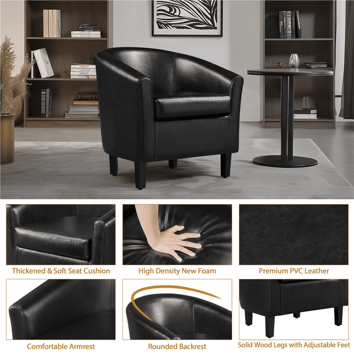 Yaheetech Faux Leather Accent Arm Chair For Living Room, Black - new