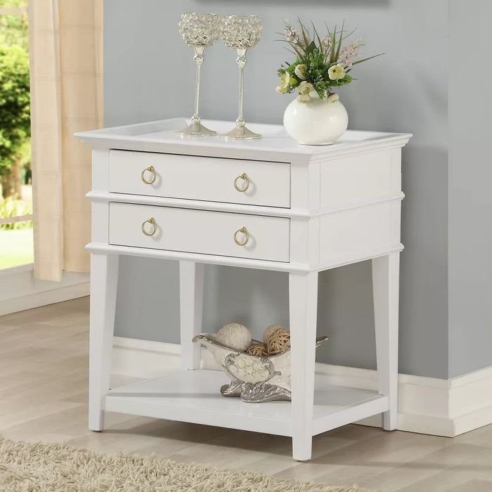 Comfort Pointe Clara Nightstand White: Recessed Top, 2 Drawers, Open Shelf, Painted MDF, Wood Frame - new