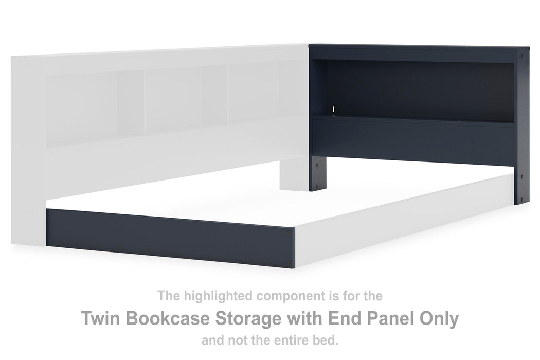 Simmenfort Navy Blue T Bookcase Storage w/End Panel