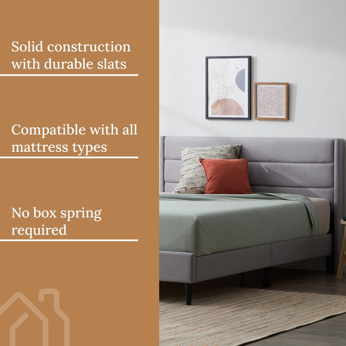 Rest Haven Renton Upholstered Channeled Platform Bed, King, Charcoal - new