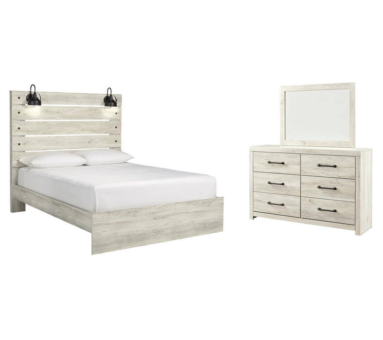 Cambeck Whitewash Cambeck Queen Panel Bed with Mirrored Dresser