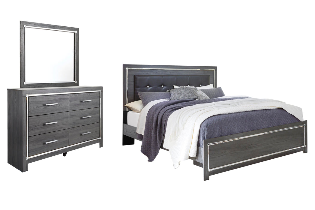 Lodanna Gray Lodanna King Panel Bed with Mirrored Dresser