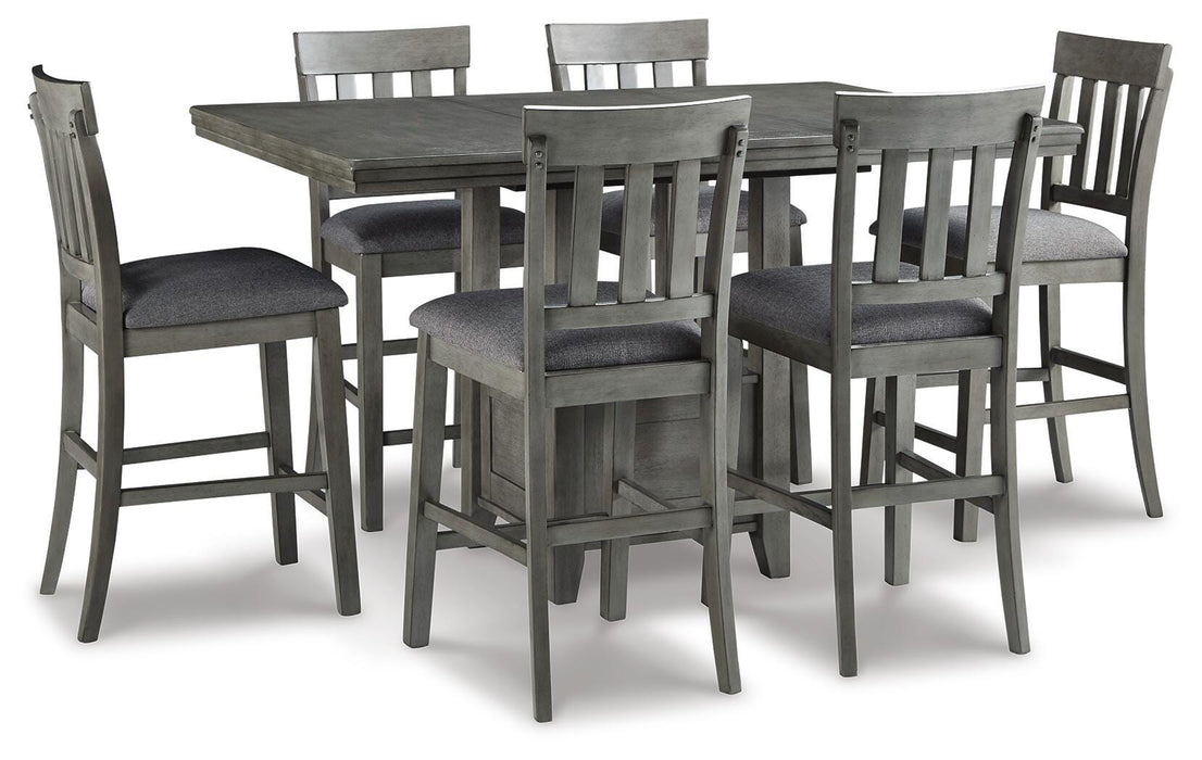 Hallanden Gray Hallanden Counter Height Dining Table and 6 Barstools