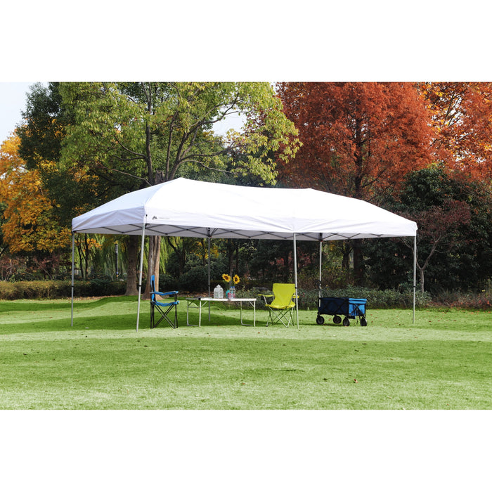 Ozark Trail 20x10 ft Straight Leg Pop Up Canopy Tent with Wheeled Bag – Outdoor Event Shelter, White - use_like_new
