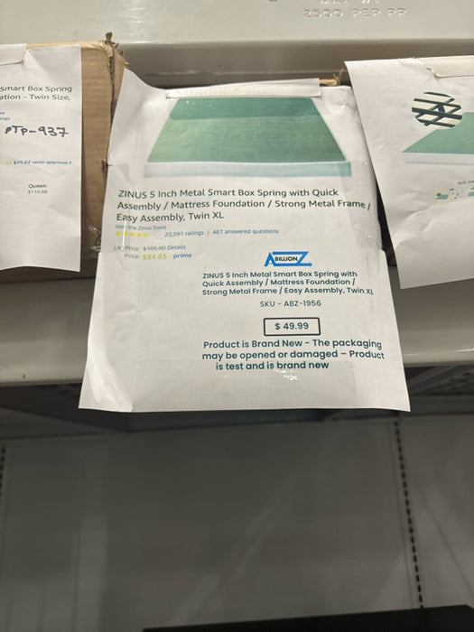 ZINUS 5 Inch Metal Smart Box Spring with Quick Assembly / Mattress Foundation / Strong Metal Frame / Easy Assembly, Twin XL - open_box