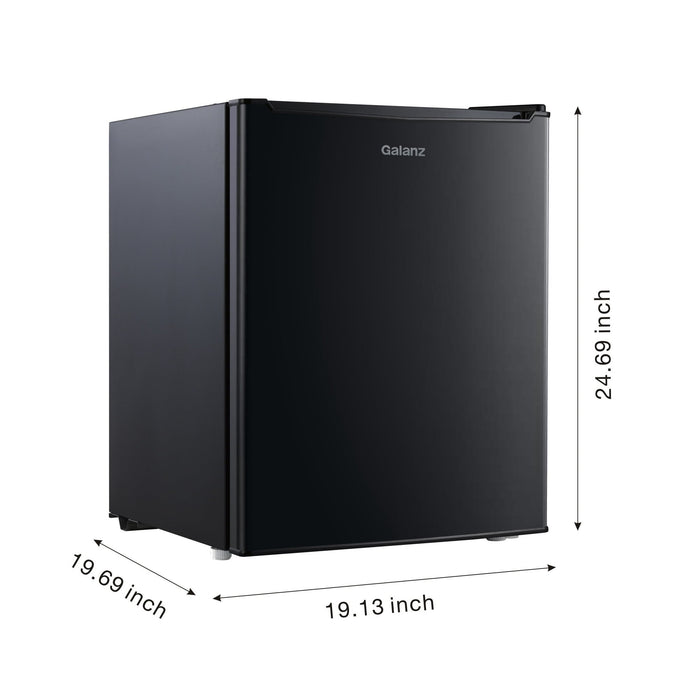 Galanz 2.7 Cu ft Single Door Mini Fridge, Black, Estar, New, Width 19.13 - open_box