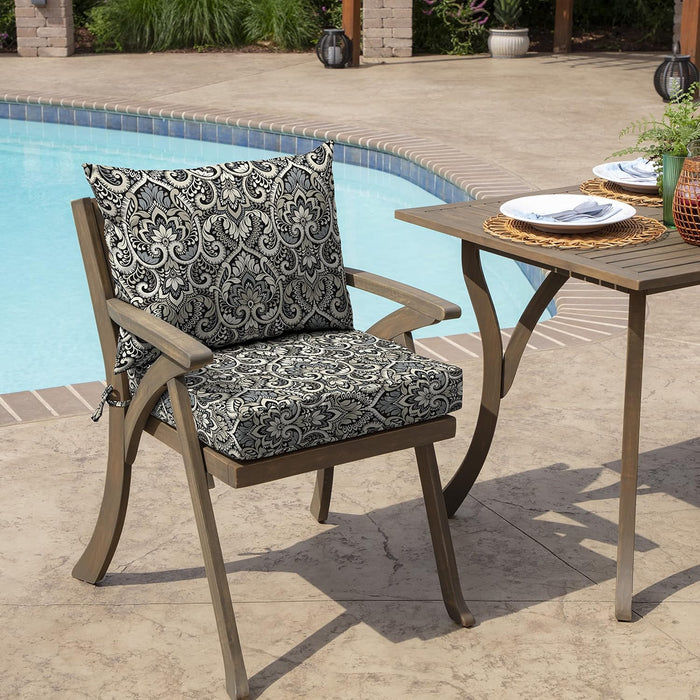 Arden Outdoor Dining Chair Cushion, 21 x 21, Rain-Proof, Fade Resistant 21 x 21, Black Aurora Damask - open_box