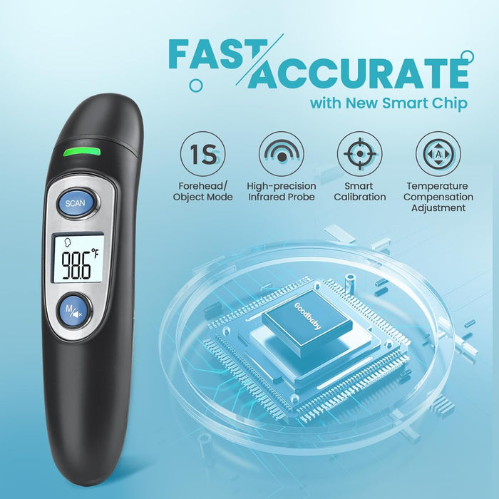Infrared Thermometer for Adults,Forehead and Ear Thermometer for Fever, Babies, Children, Adults, Indoor and Outdoor Use (Black) - open_box