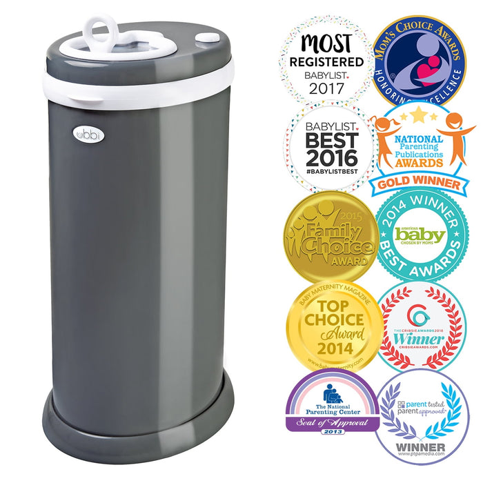 Ubbi Stainless Steel Diaper Pail, Odor Locking, No Special Bag Required, Award-Winning, Registry Must-Have, Slate - new