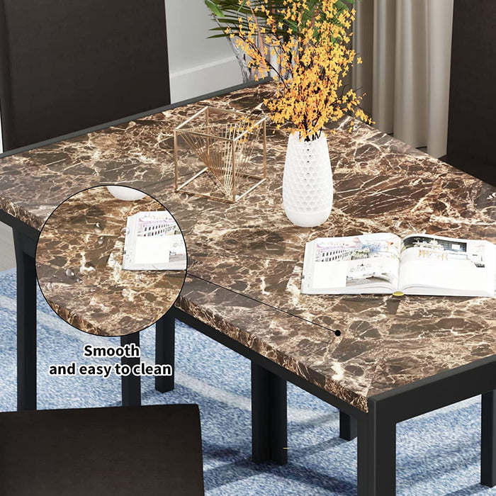 Recaceik 5 Piece Marble Sets, Table 4,with Faux Leather Metal Frame Chairs for Dining Room, Kitchen, Breakfast Corner - new