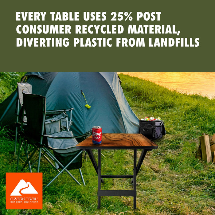 Ozark Trail 19-inch Plastic Folding Outdoor Camp Side Table, Burl Wood Print - new