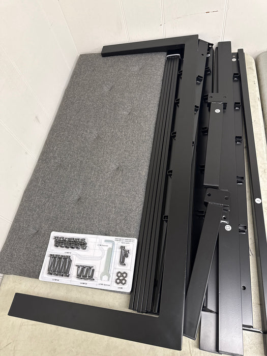 Amolife Twin Size Metal Bed Frame with Upholstered Headboard, Dark Gray - new