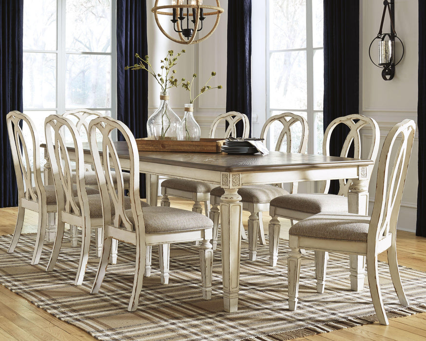 Realyn Chipped White Realyn Dining Table and 8 Chairs