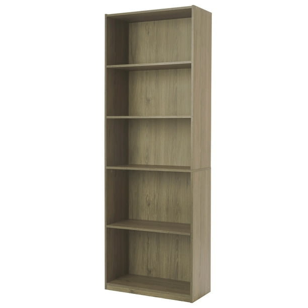 Mainstays 5-Shelf Bookcase with Adjustable Shelves, Rustic Oak - new