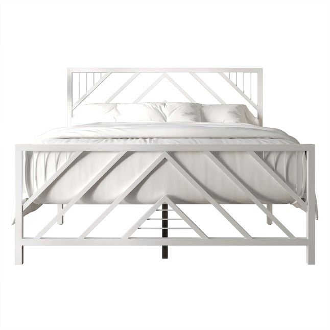 ChaletPosh Twin White Metal Platform Bed with Headboard - new
