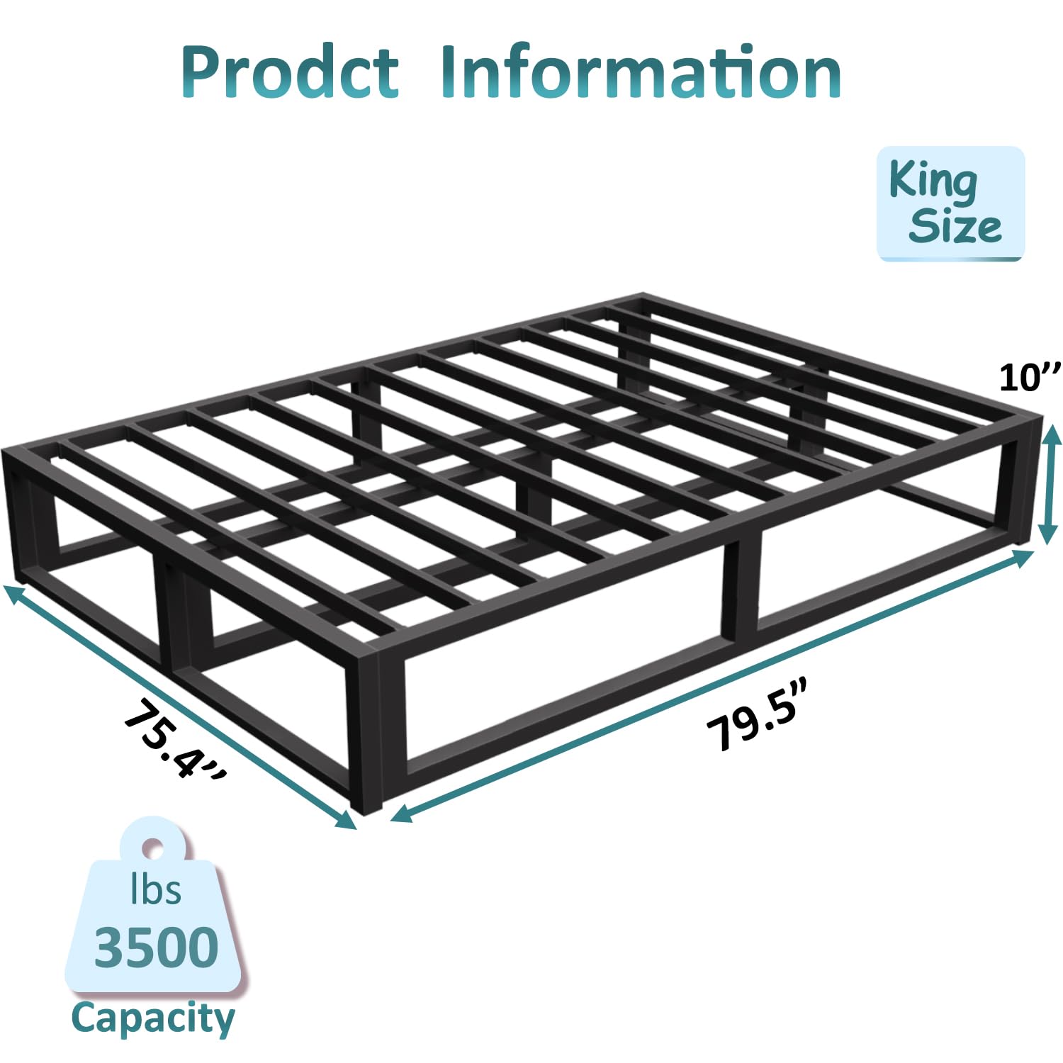 Bilily 10 Inch King Bed Frame with Steel Slat Support, Low Profile King Metal Platform Bed Frame Support Mattress Foundation, No Box Spring Needed/Easy Assembly/Noise Free - new