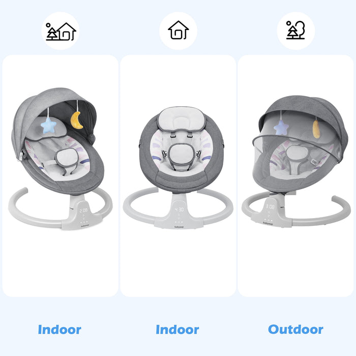 Babyeap Baby Swing for Infants - APP Remote Bluetooth Control, 5 Speed Settings, 10 Lullabies, Gray - new