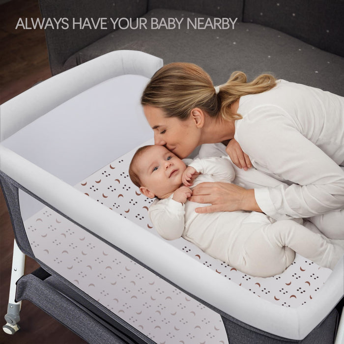 XunKA 4 in 1 Infant Baby Bassinet with Mosquito Net and Storage Rack,Adjustable Height,Gray. - new