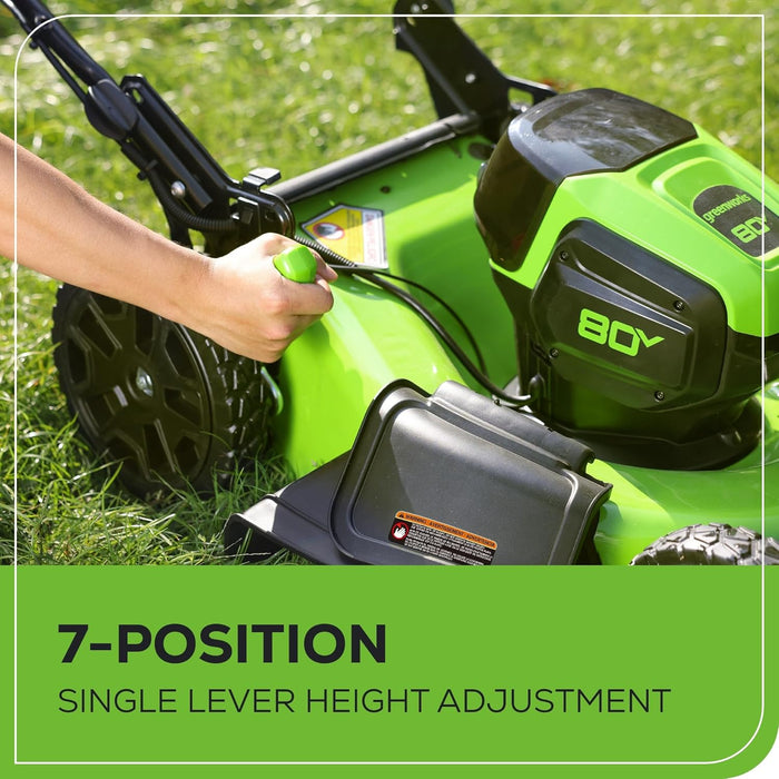 Greenworks 80V 21” Brushless (Push) Cordless Electric Lawn Mower + (500 CFM) Axial Leaf Blower (75+ Compatible Tools), (2) 2.0Ah Batteries and 30 Minute Rapid Charger - new
