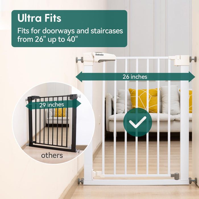 Babelio Baby Gate for Doorways and Stairs, 26''-40'' Auto Close Dog/Puppy Gate, Easy Install, Pressure Mounted, No Drilling, fits for Narrow and Wide Doorways, Safety Gate w/Door for Child a
