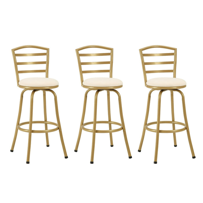 Mainstays 3 Pack Indoor Adjustable 24" or 29" Swivel Gold Metal Barstool, Cream Seat - new
