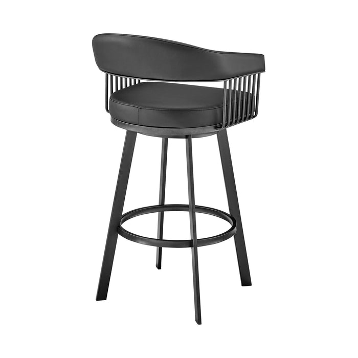 Armen Living Chelsea 25" Counter Height Swivel Bar Stool in Black Finish and Black Faux Leather - new