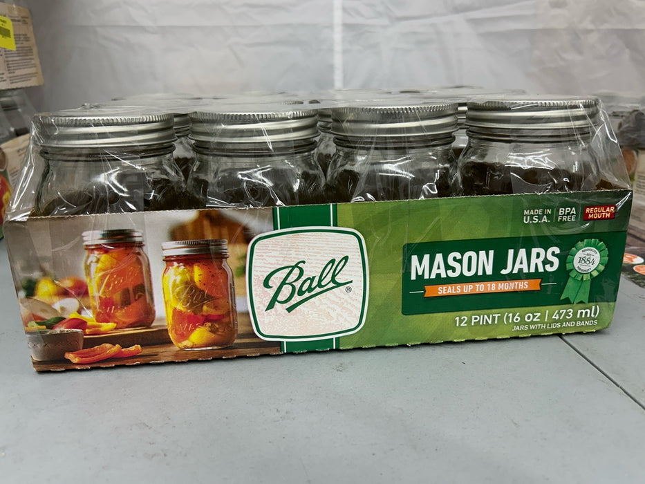 Ball 16 oz Mason Jars Regular Mouth 12pk, Pint Canning Jars with Lids and Rings, Bulk Ball Jars for Canning Jam, Jelly, Tomato Sauce, and Preserves - new