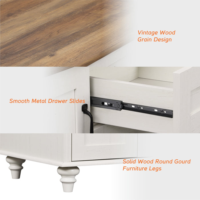 Farmhouse Coffee Table with Storage Cabinet & Drawer, White Center Table for Living Room - new