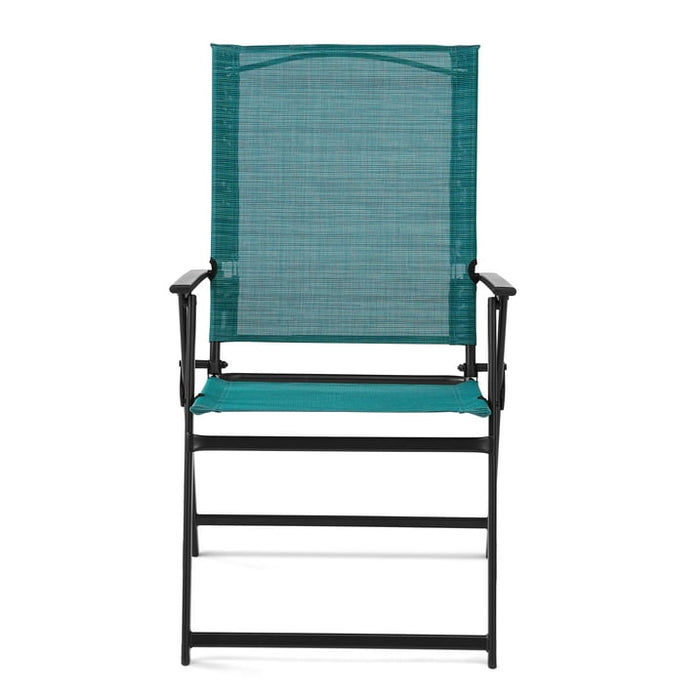 (2 pack) Mainstays Greyson Steel and Sling Folding Outdoor Patio Armchair - 2 Pack, Teal - new