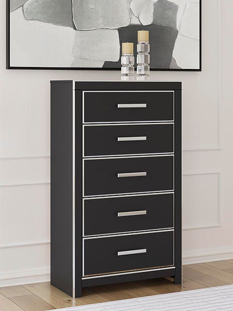 Birmonton Black Five Drawer Chest