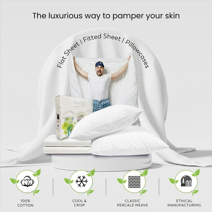 Purity Home Queen Bed Sheet Set - 100% Cotton Percale, 400 Thread Count - Cool, Crisp, Breathable & Durable 4-Piece - Ivory - new