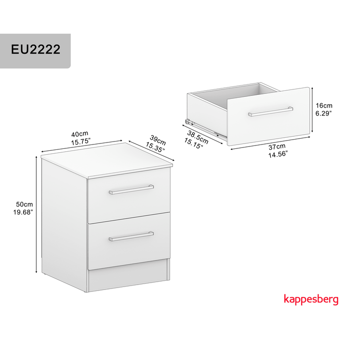 Set of 2 Kappesberg Jolyne 2-Drawer Nightstand, Modern Black Bedroom Storage - open_box