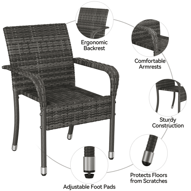 Renwick Outdoor PE Rattan Chair with Armrests and Adjustable Footpads, Set of 2, Gray - open_box