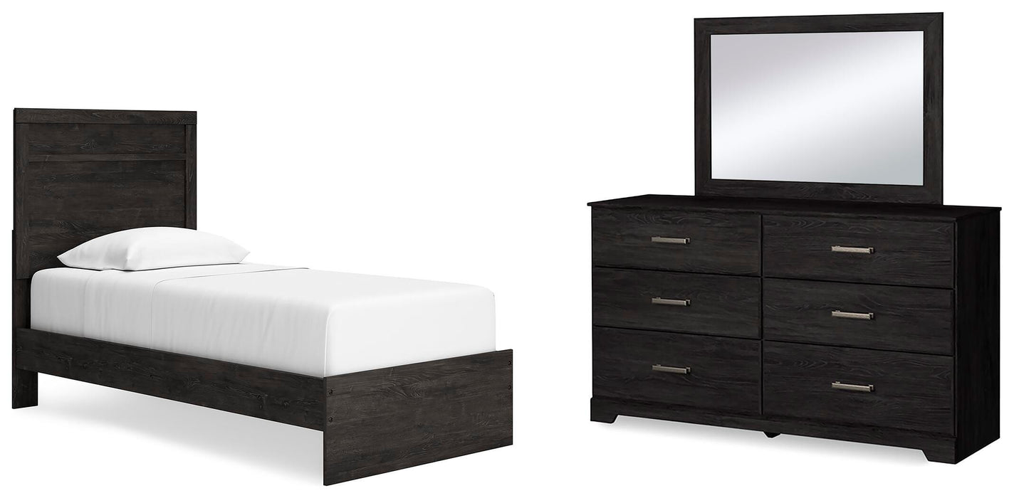Belachime Charcoal Belachime Twin Panel Bed with Mirrored Dresser