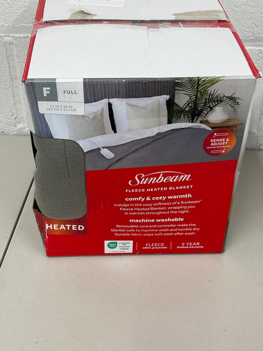 Sunbeam Electric Heated Bed Blanket Gray Soft Brushed Fleece 12 Heat Settings Full 84 x 72 - new