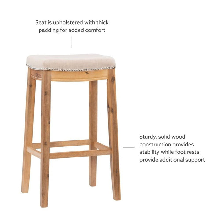 Linon Claridge Bar Stool Natural Padded Seat Acacia Wood Frame in Rustic Brown - new