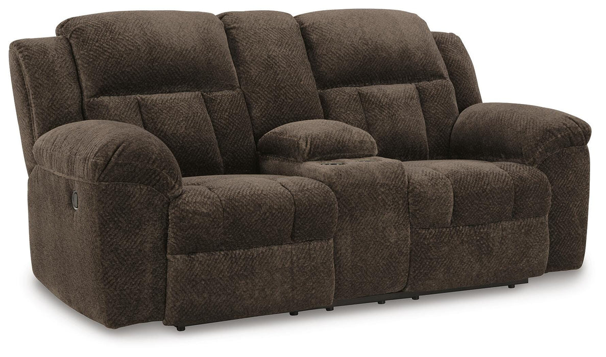 Frohn Chocolate Frohn Reclining Loveseat with Console