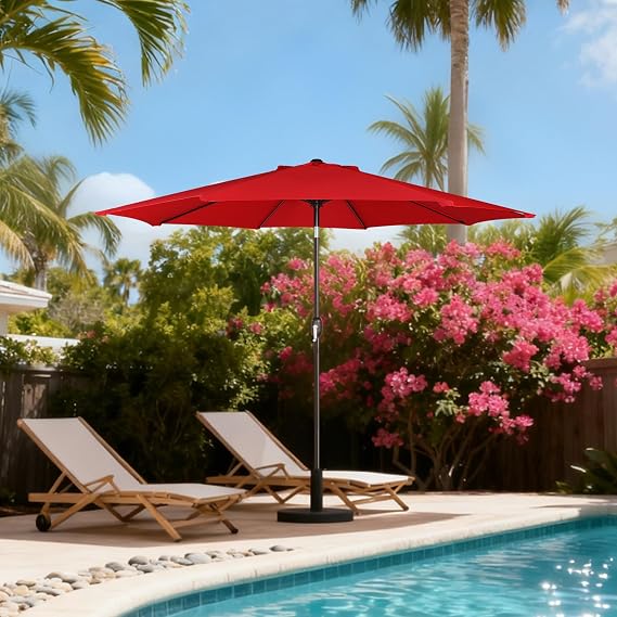 Blissun 9' Outdoor Patio Umbrella, Outdoor Table Umbrella, Yard Umbrella, Market Umbrella with 8 Sturdy Ribs, Push Button Tilt and Crank