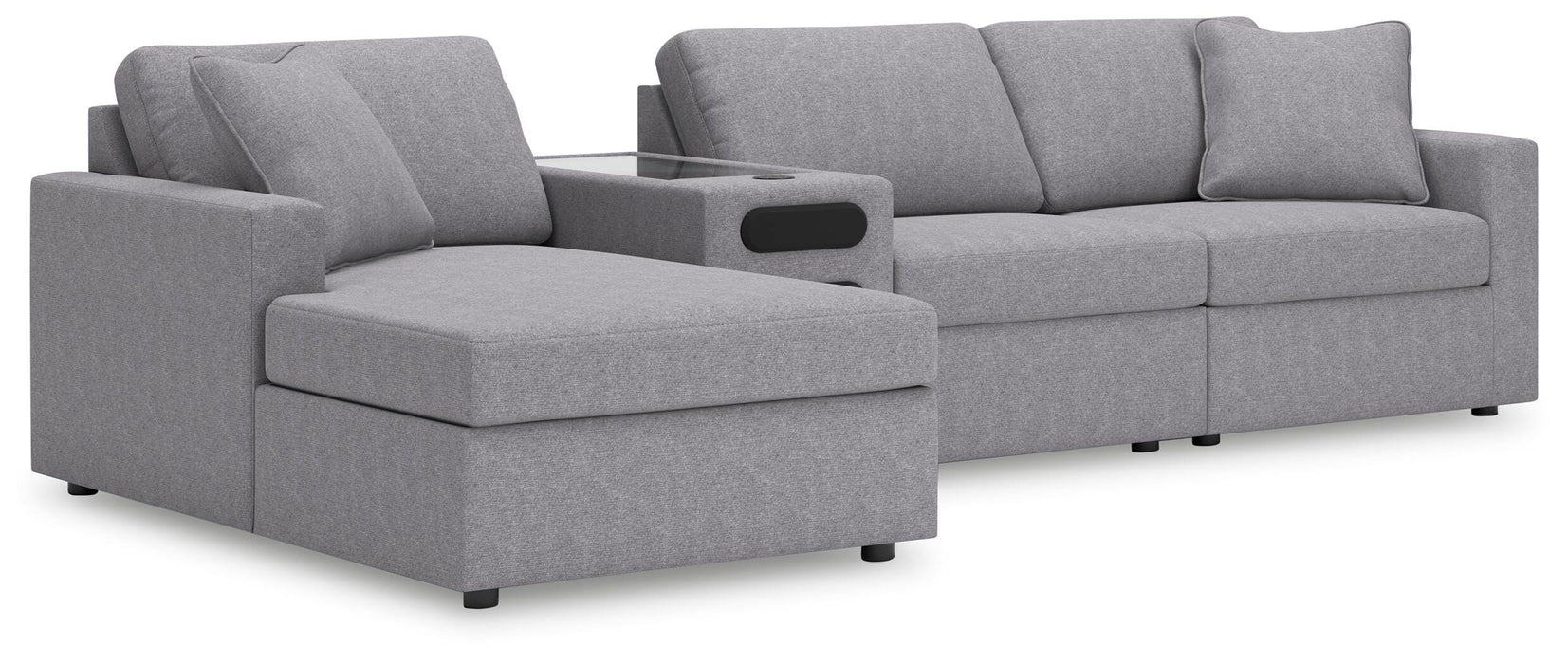 Signature Design Granite 4-Piece Sectional with Chaise and Audio Console