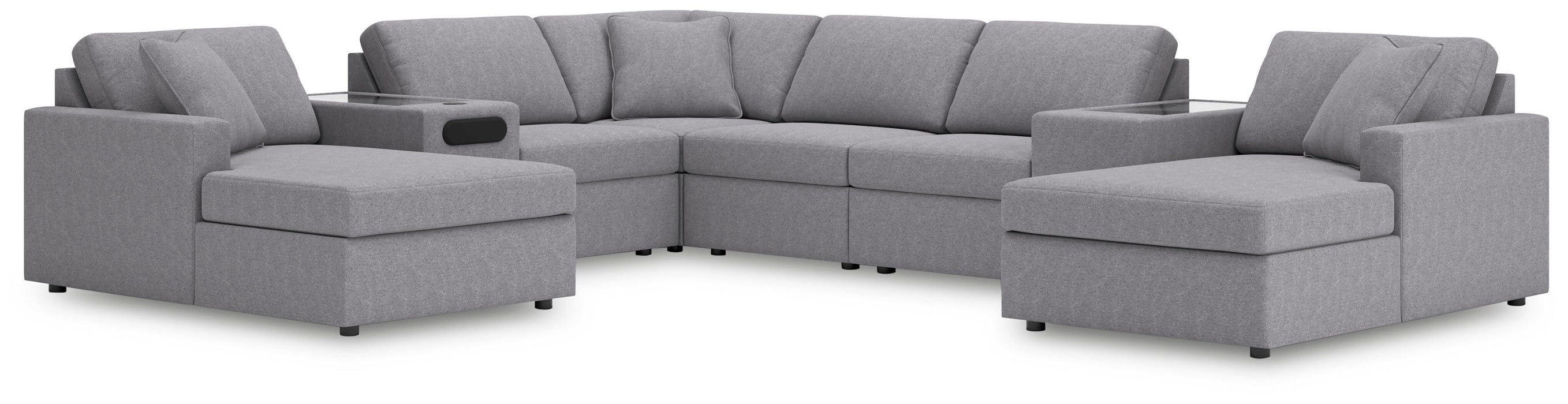 Signature Design Granite 8-Piece Double Chaise Sectional with Audio and Storage Consoles
