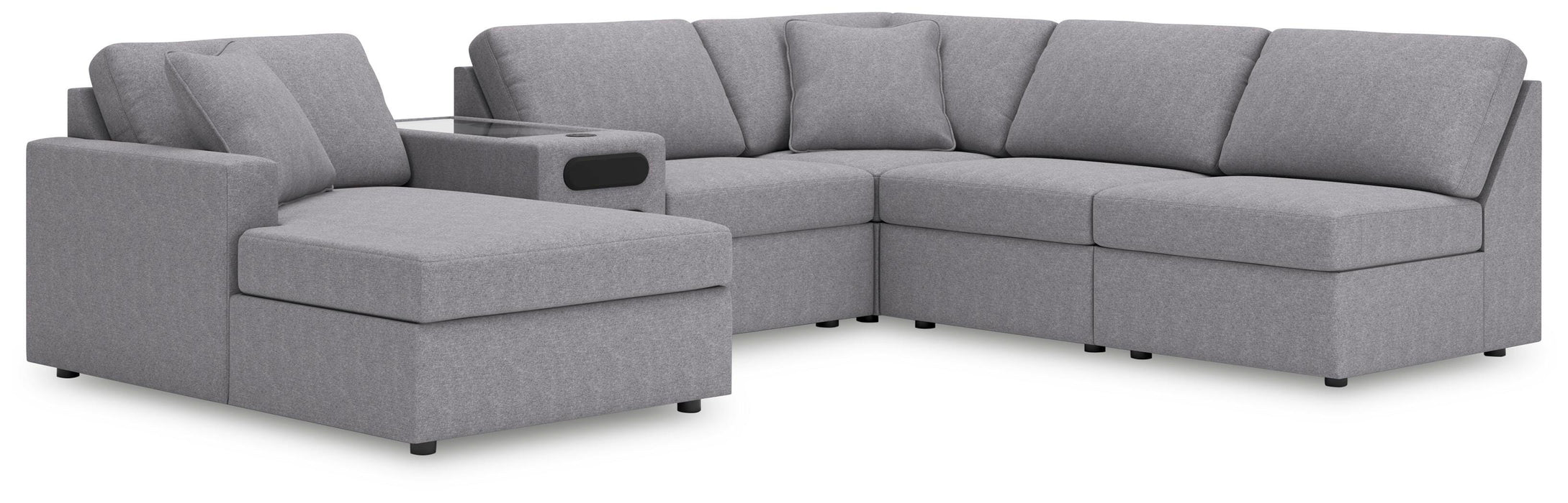 Signature Design Granite 6-Piece Sectional with Chaise and Audio Console