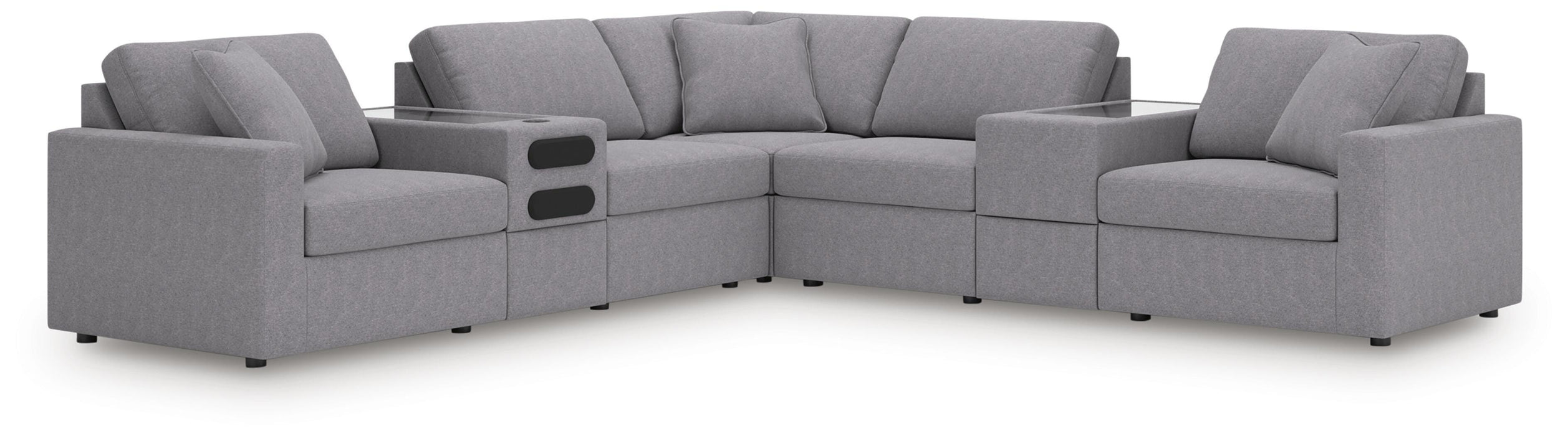 Signature Design Granite 7-Piece Balanced Sectional with Audio and Storage Consoles