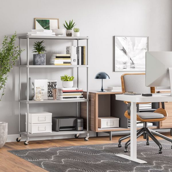 Seville Classics HOME 4-Tier Steel Shelving with Shelf Liners, 36" W x 14" D x 56.5" H, Platinum - new