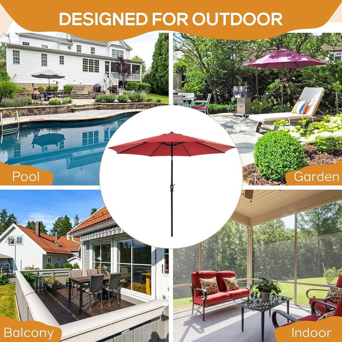 Smiaoer 9-FT Outdoor Patio Umbrella with Push Button Tilt and Crank, Patio Table Market Umbrella with 8 Sturdy Ribs UV Protection Waterproof for Pool Table Deck Porch Yard Garden,Red - new