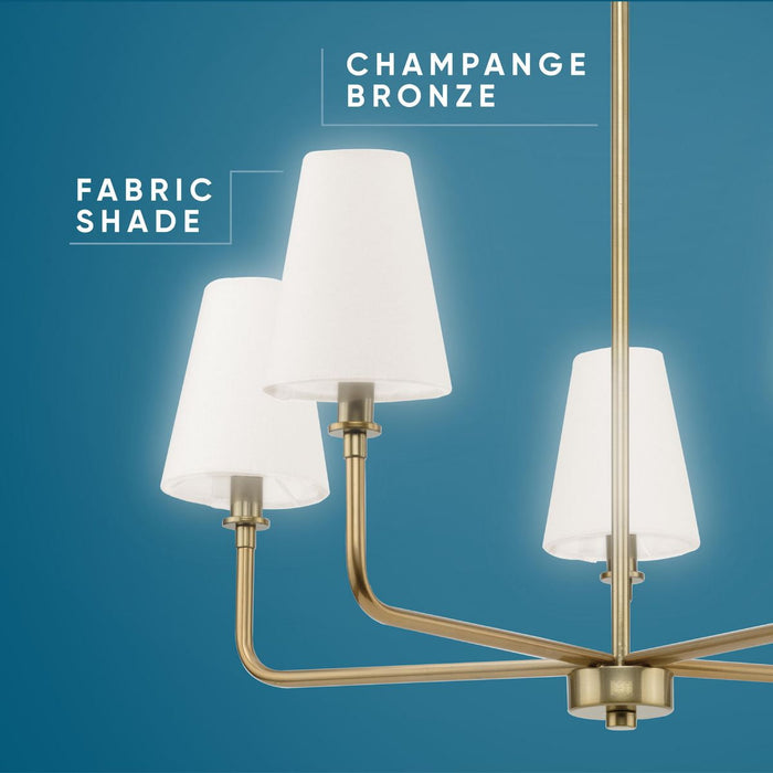 Avec Payton Collection 5-Light Contemporary Champagne Bronze Chandelier with White Fabric Shades - new