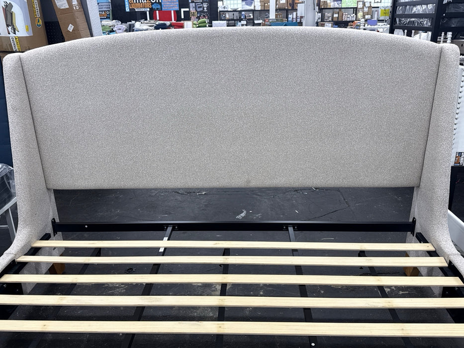 Better Homes & Gardens Windsor Platform Bed with Wingback Headboard, Queen, Gray Boucle - new