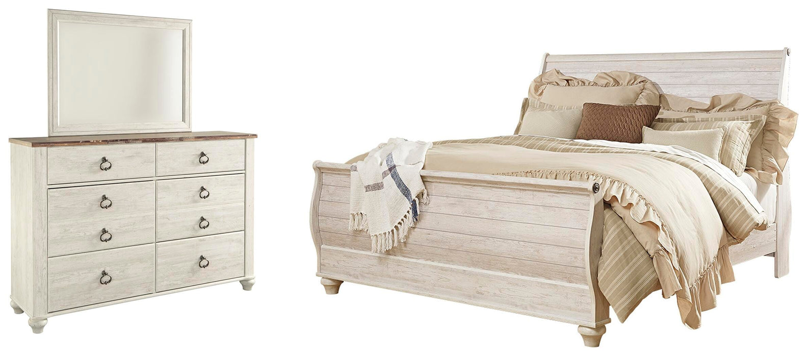 Willowton Whitewash Sleigh Bedroom Collection