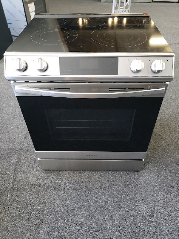 Samsung - 6.3 cu. ft. Front Control Slide-In Electric Convection Range with Air Fry & Wi-Fi, Fingerprint Resistant - Stainless Steel - display_model