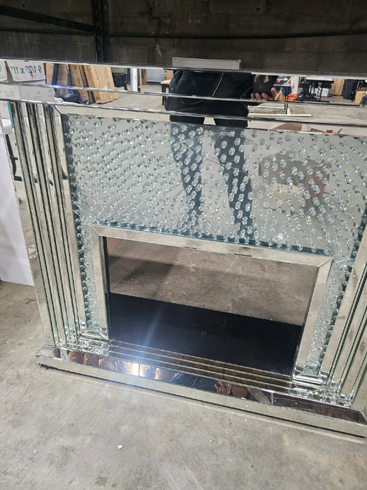 ACME Nysa Fireplace - - Mirrored & Faux Crystals - Cracked Glass on Multiple Places - display_model